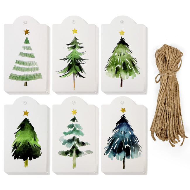 Wrapables Christmas Trees Holiday Gift Tags for Gift-Wrapping, Labeling, Package Decoration with Jute String (60pcs)