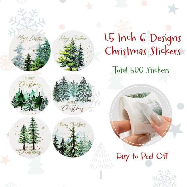 Wrapables Christmas Stickers Label Roll, Holiday Stickers for Sealing Cards, Envelopes, Gift Boxes, Festive Party Favors (500pcs), Christmas Trees