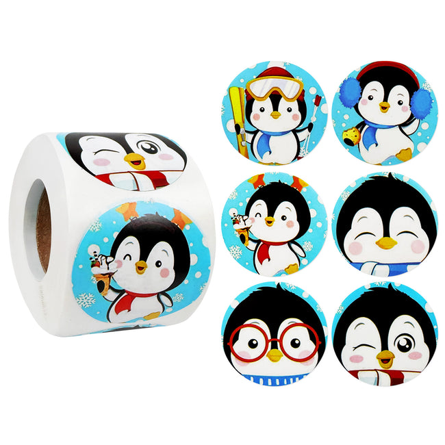 Wrapables 1.5 Inch Winter Holiday Sticker Roll, Stickers for Sealing Cards, Envelopes, Gift Boxes, Festive Party Favors (500pcs), Penguins
