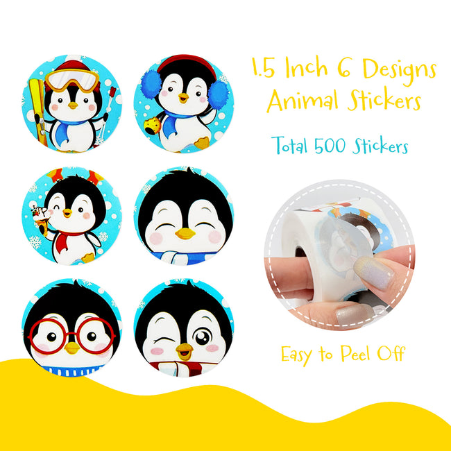 Wrapables 1.5 Inch Winter Holiday Sticker Roll, Stickers for Sealing Cards, Envelopes, Gift Boxes, Festive Party Favors (500pcs), Penguins