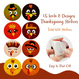 Wrapables 1.5 Inch Thanksgiving Sticker Roll, Autumn Holiday Stickers for Sealing Cards, Envelopes, Gift Boxes, Party Favors (500pcs), Turkey Face