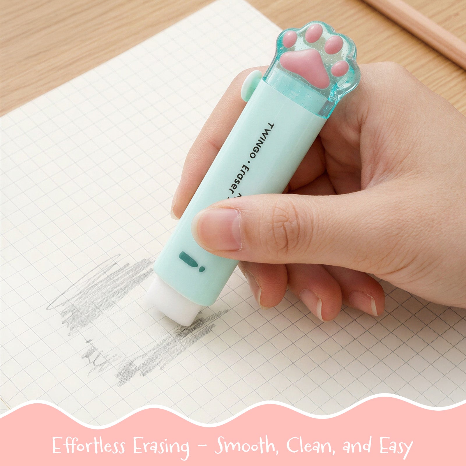 Wrapables Cat Paw Retractable Erasers, Push-Pull Design, Stationery Office Supplies (Set of 4), Pastel