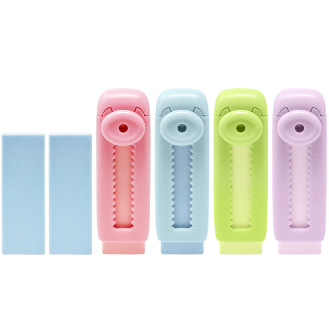 Wrapables Retractable Pastel Erasers with Refills, Set of 4 Erasers + 2 Refills, Push-Pull Design, Stationery Office Supplies