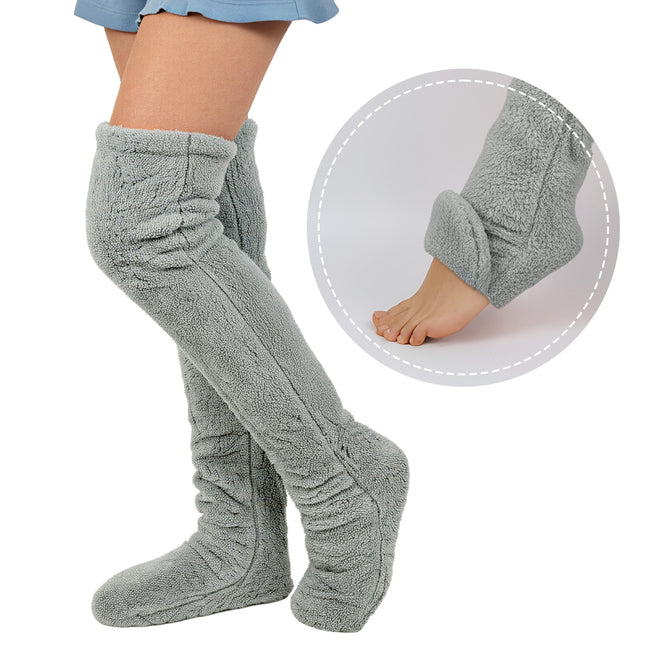 Wrapables Fuzzy Thigh High Socks, Plush Over the Knee Winter Sleeping Slipper Stockings, Long Furry Leg Warmers