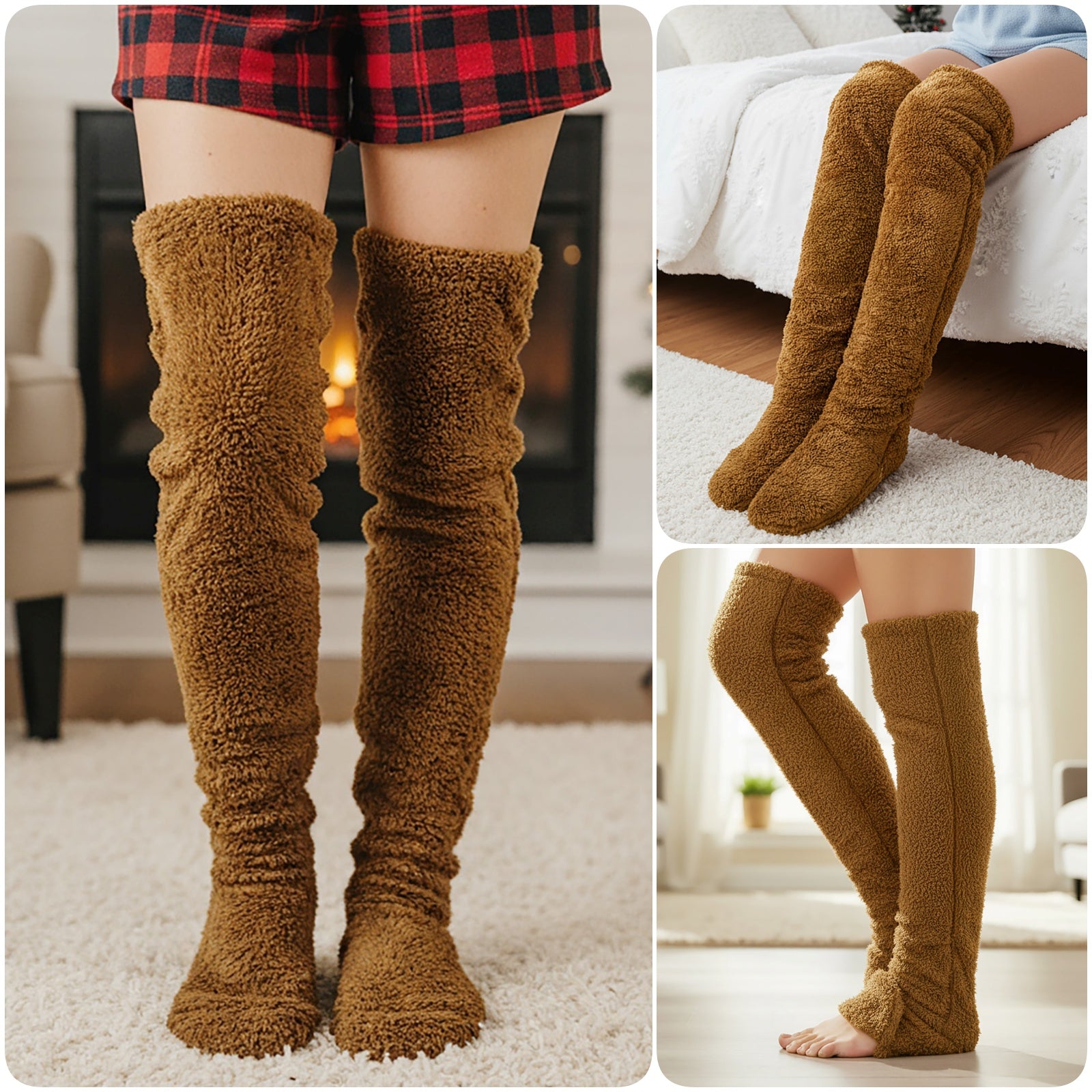 Wrapables Fuzzy Thigh High Socks, Plush Over the Knee Winter Sleeping Slipper Stockings, Long Furry Leg Warmers