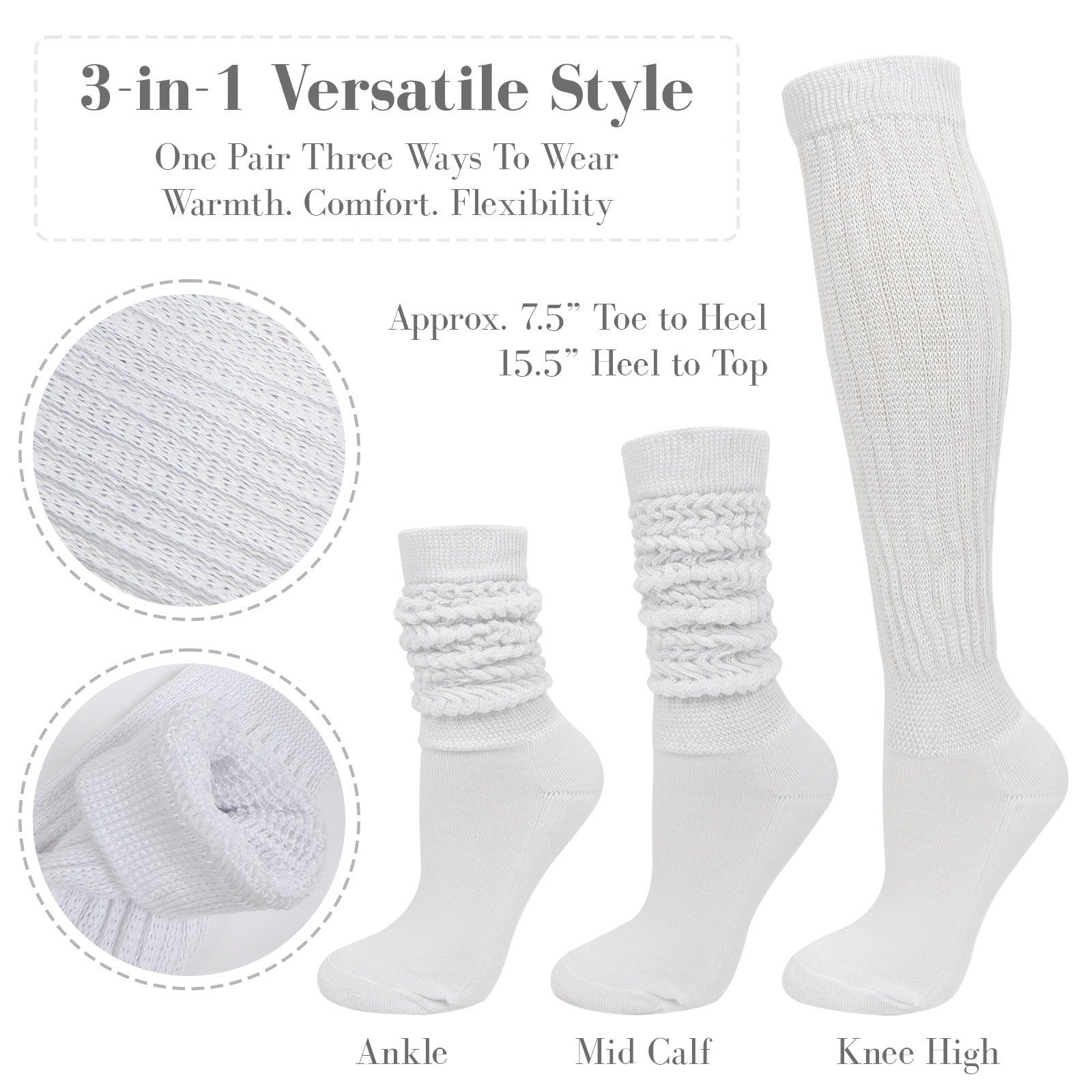 Wrapables Knee High Slouchy Scrunch Socks for Women (Set of 3)