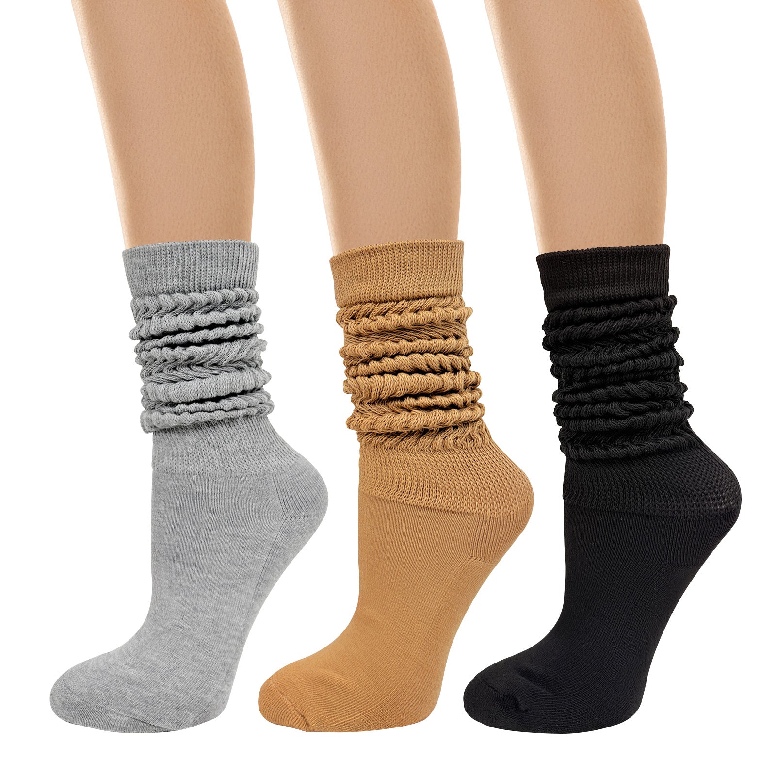 Wrapables Knee High Slouchy Scrunch Socks for Women (Set of 3)