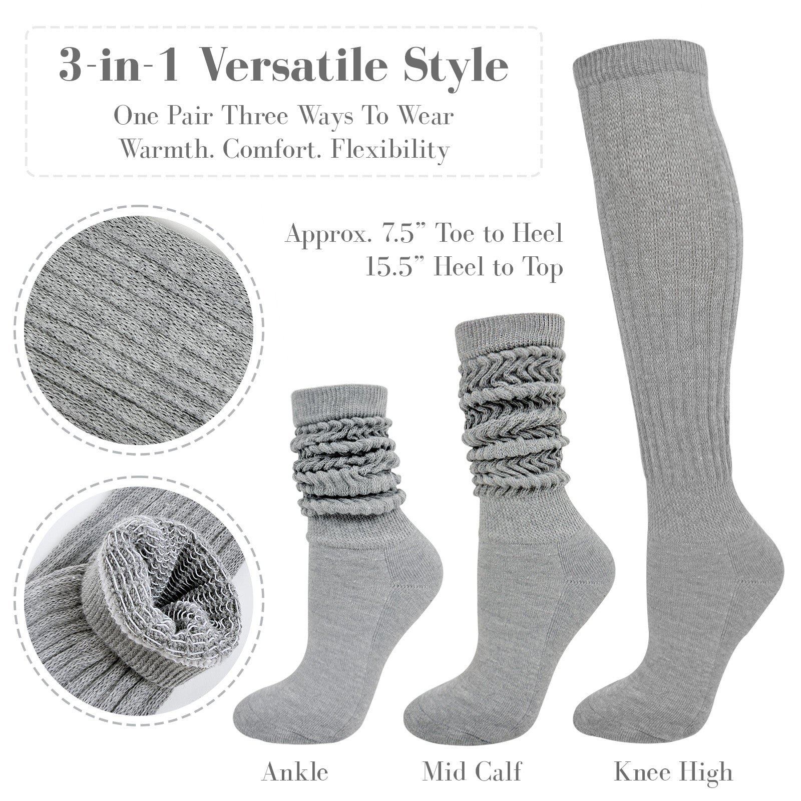 Wrapables Knee High Slouchy Scrunch Socks for Women (Set of 3)