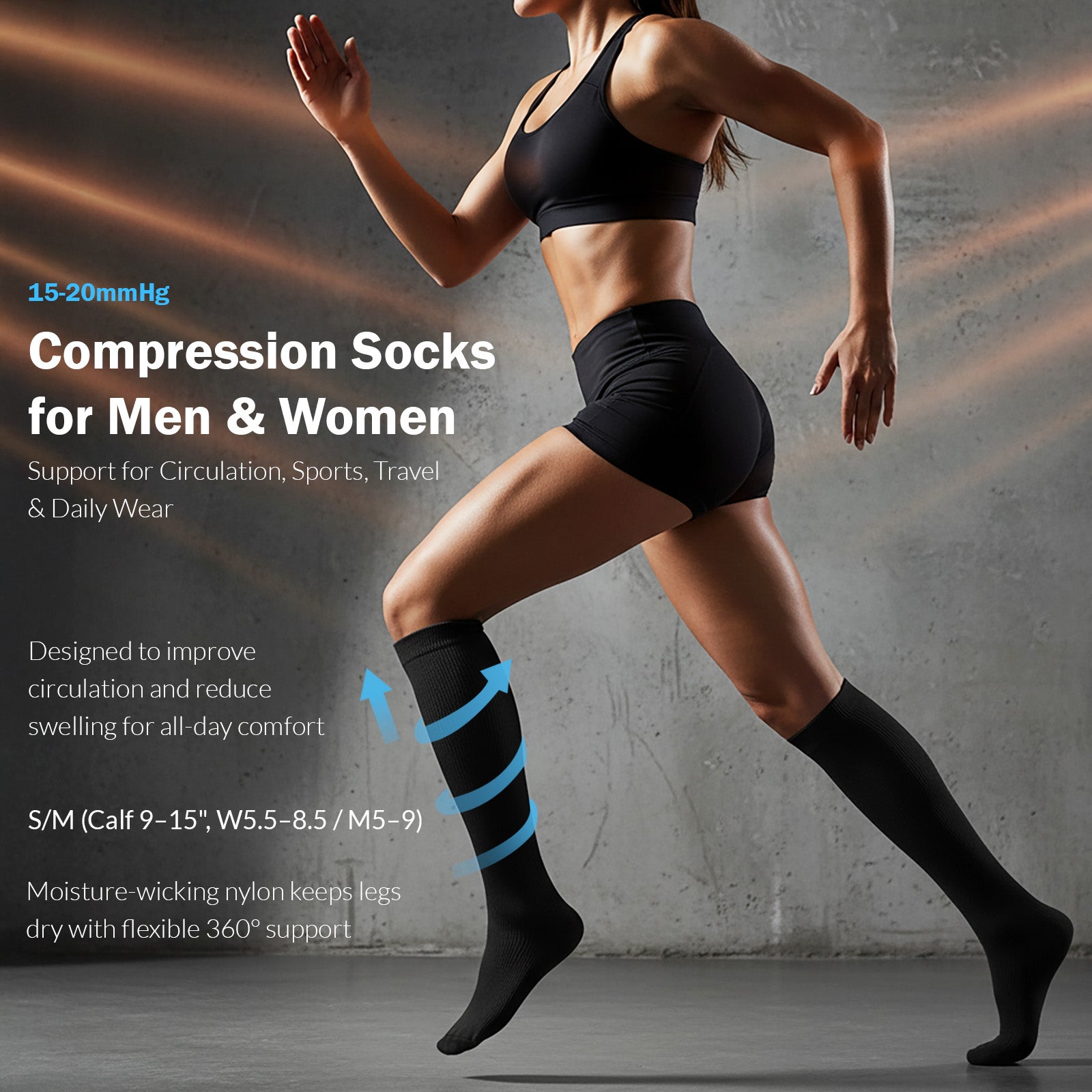 Wrapables Compression Socks for Men and Women, 15-20 mmHg Provides Support for Nurses, Sports, Running, Cycling, Travel (Set of 3)