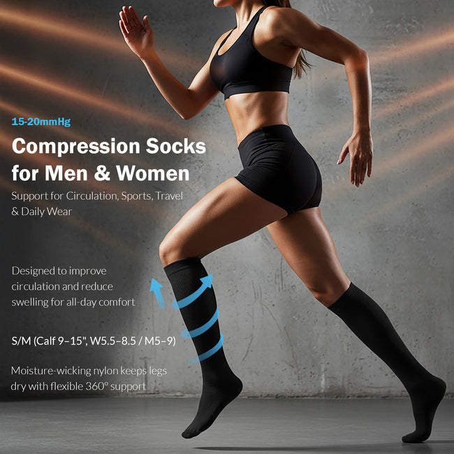 Wrapables Compression Socks for Men and Women, 15-20 mmHg Provides Support for Nurses, Sports, Running, Cycling, Travel (Set of 3)