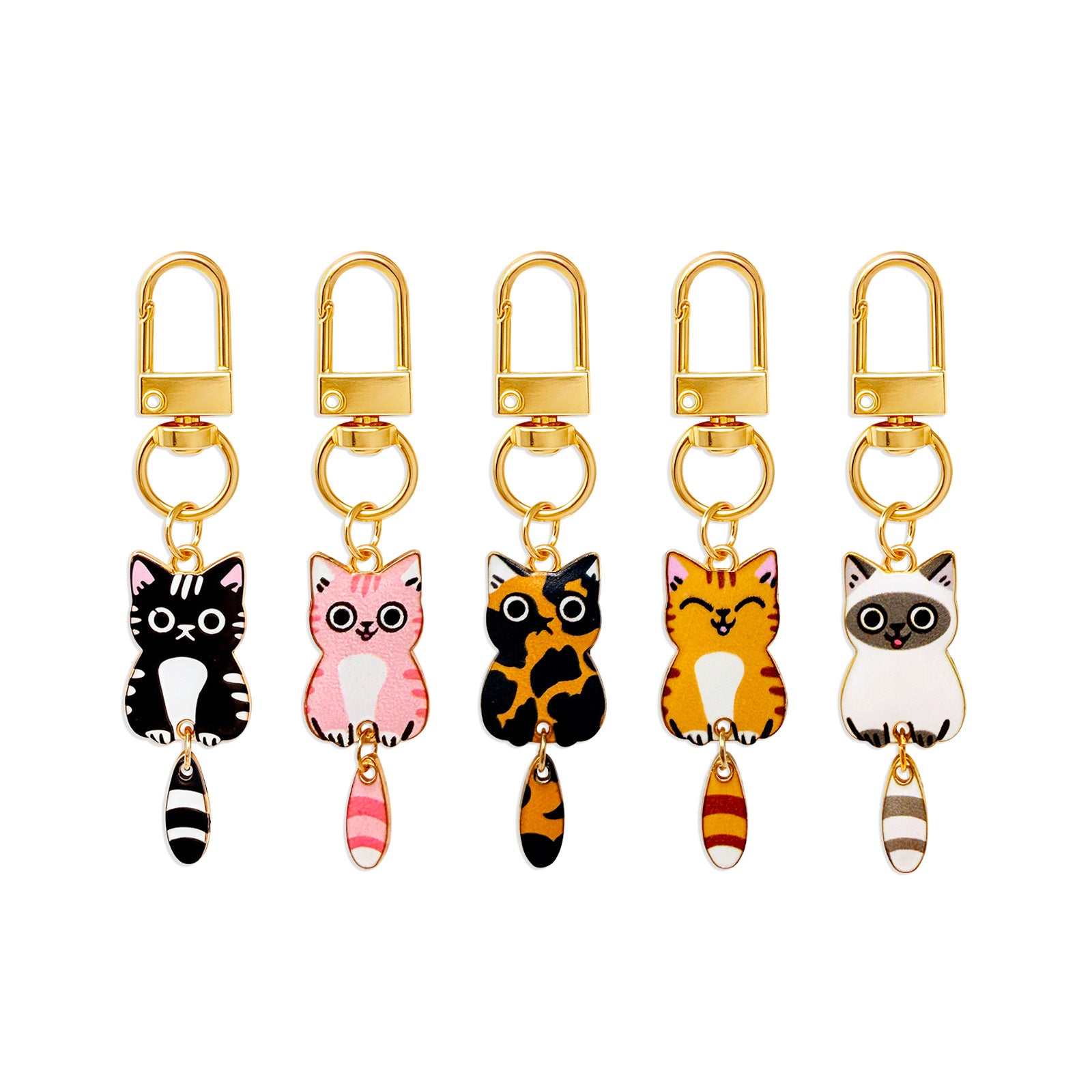 Wrapables Cute Cats Keychain, Bag Charm Accessory for Purse Handbag Backpack (Set of 5)