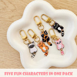 Wrapables Cute Cats Keychain, Bag Charm Accessory for Purse Handbag Backpack (Set of 5)
