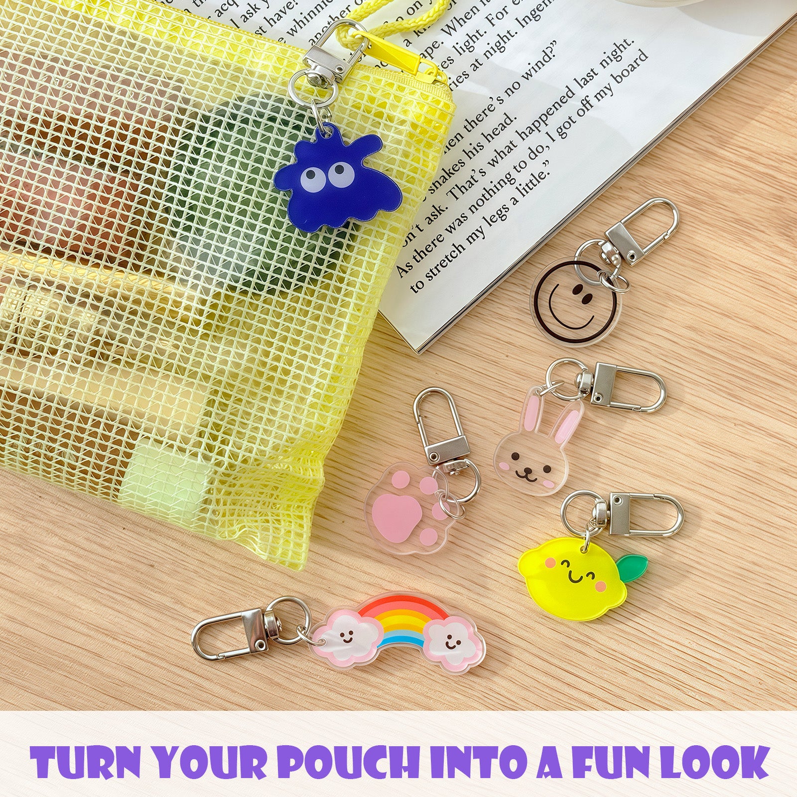 Wrapables Assorted Novelty Characters Keychain, Bag Charm Accessory for Purse Handbag Backpack (Set of 6)