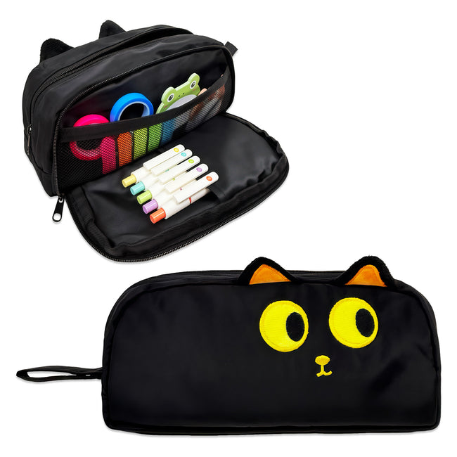 Wrapables 3D Animal Face Pencil Case, Large Capacity 2 Compartment Pencil Pouch for Stationery Tools