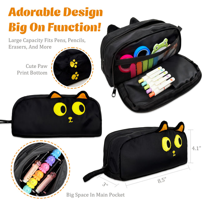 Wrapables 3D Animal Face Pencil Case, Large Capacity 2 Compartment Pencil Pouch for Stationery Tools