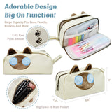 Wrapables 3D Cat Design Pencil Case, Large Capacity 2 Compartment Pencil Pouch for Stationery Tools