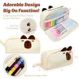 Wrapables 3D Animal Face Pencil Case, Large Capacity 2 Compartment Pencil Pouch for Stationery Tools