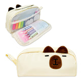 Wrapables 3D Animal Face Pencil Case, Large Capacity 2 Compartment Pencil Pouch for Stationery Tools