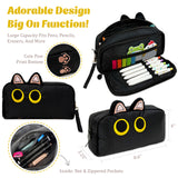 Wrapables 3D Cat Design Pencil Case, Large Capacity 2 Compartment Pencil Pouch for Stationery Tools