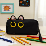 Wrapables 3D Cat Design Pencil Case, Large Capacity 2 Compartment Pencil Pouch for Stationery Tools