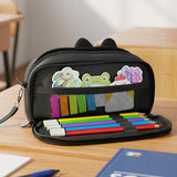 Wrapables 3D Cat Design Pencil Case, Large Capacity 2 Compartment Pencil Pouch for Stationery Tools