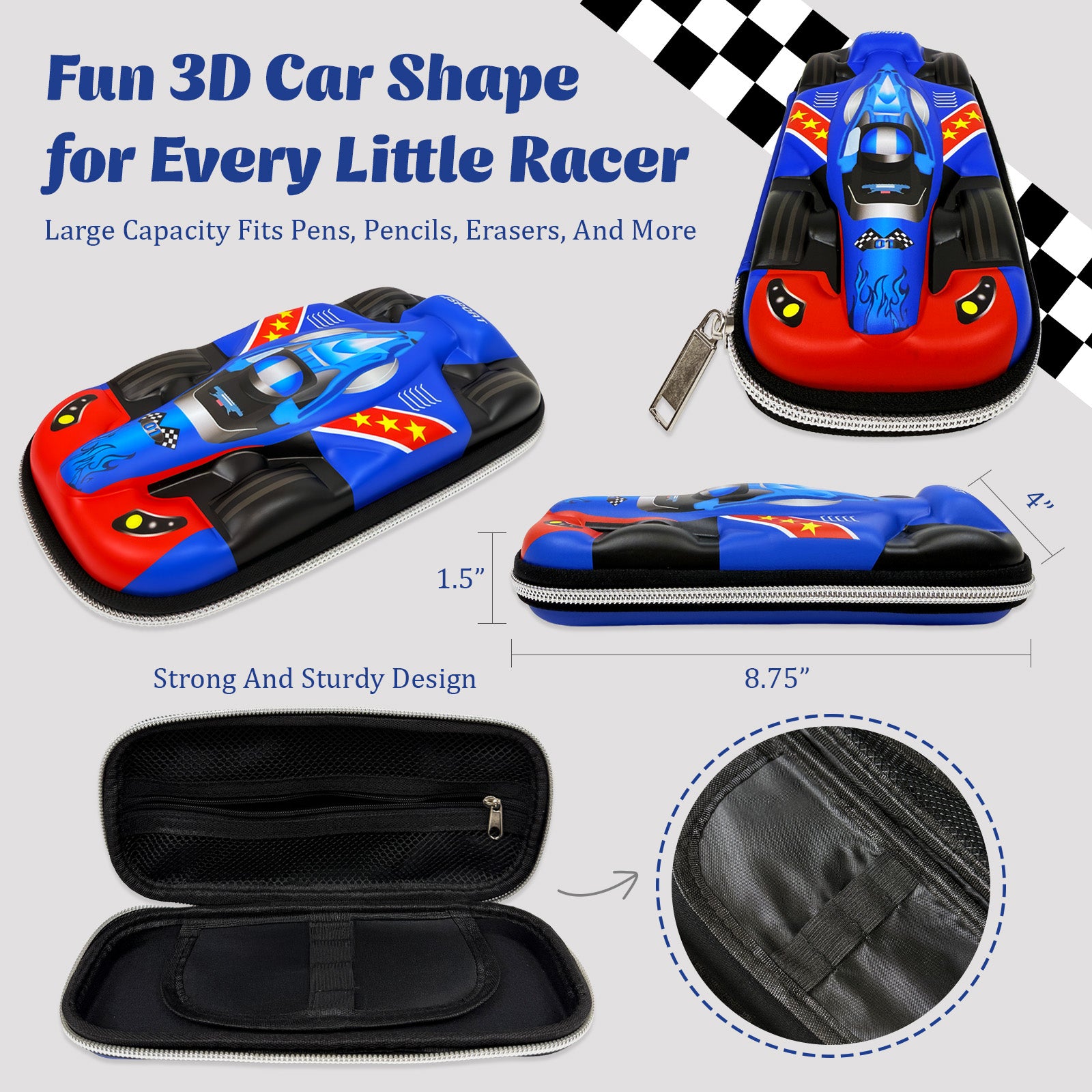 Wrapables 3D Sports Car Hard Shell Pencil Case, EVA Pencil Storage Box for Stationery Tools