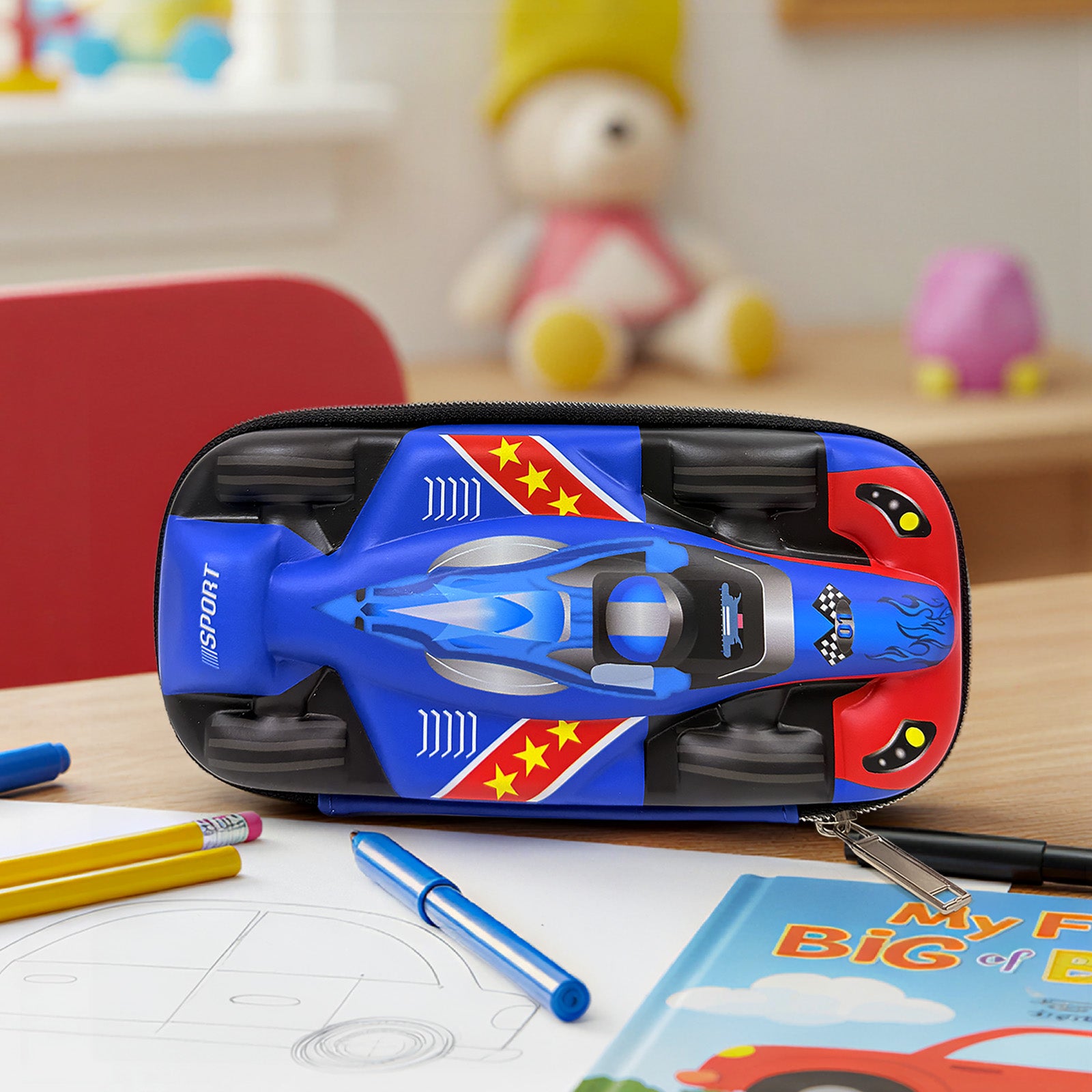 Wrapables 3D Sports Car Hard Shell Pencil Case, EVA Pencil Storage Box for Stationery Tools