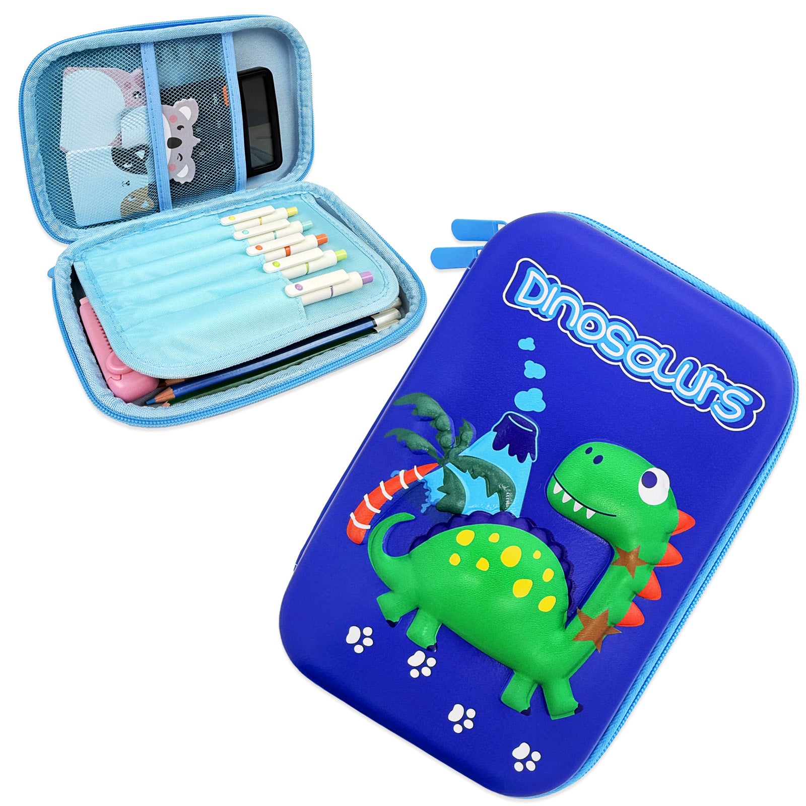 Wrapables Large Capacity EVA Hard Shell 3D Pencil Case, Pencil Storage Box for Stationery Tools, Dinosaurs