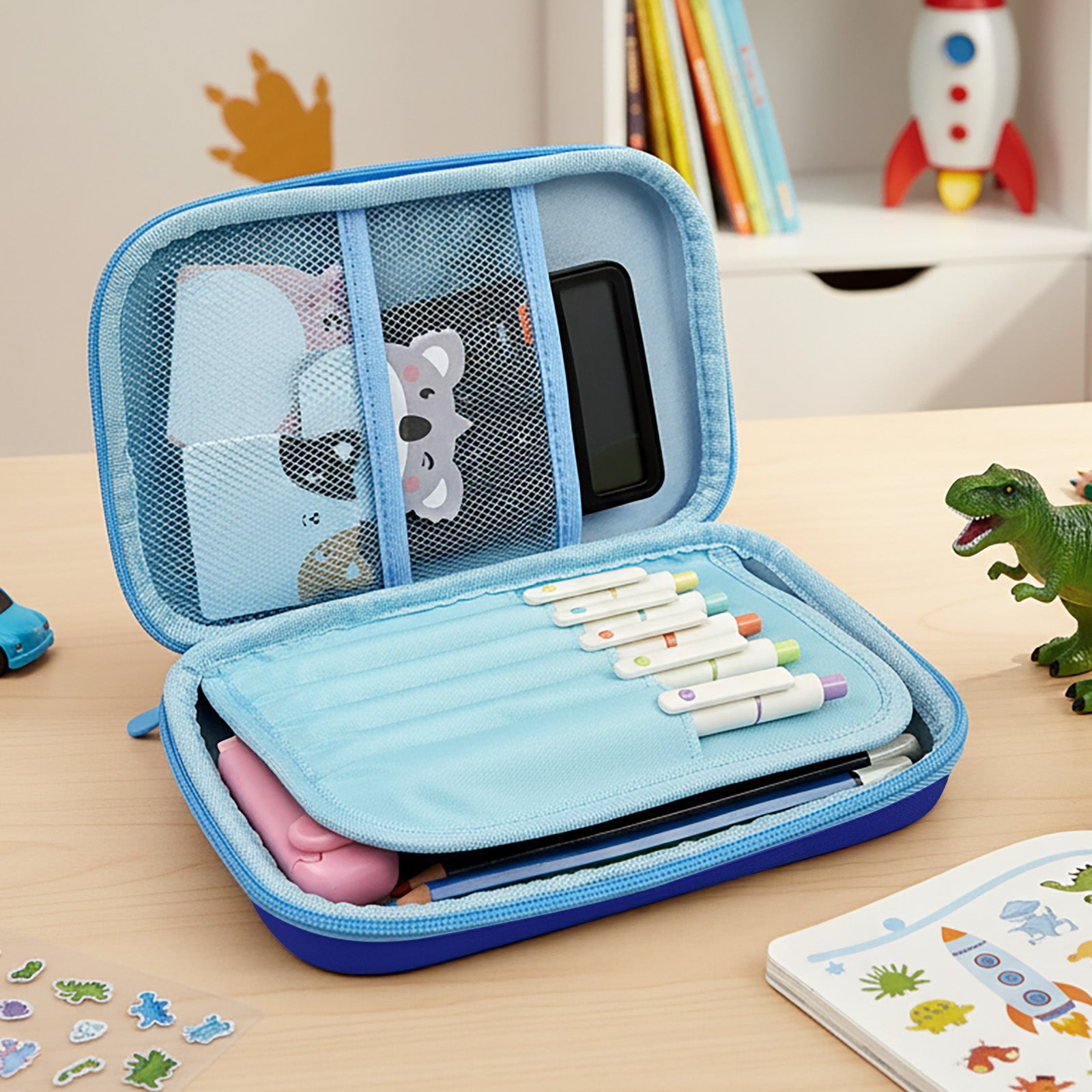 Wrapables Large Capacity EVA Hard Shell 3D Pencil Case, Pencil Storage Box for Stationery Tools, Dinosaurs