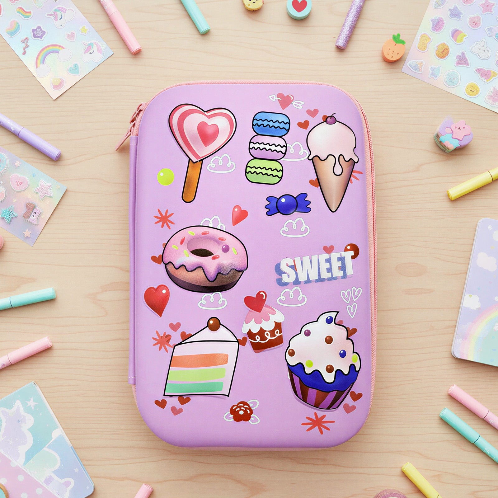 Wrapables Large Capacity EVA Hard Shell 3D Pencil Case, Pencil Storage Box for Stationery Tools, Sweet Treats