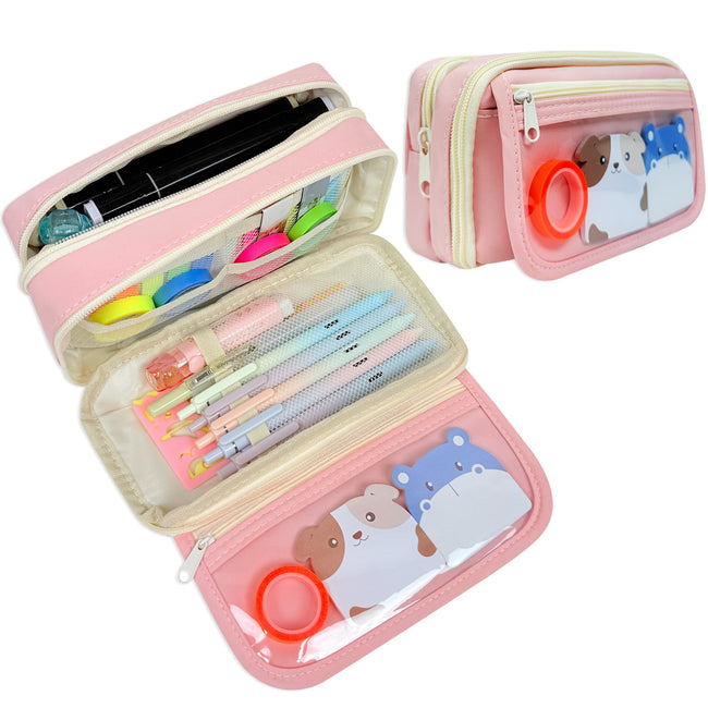 Wrapables 9-Layer Large Capacity Pencil Case with Transparent Compartment, Organizer Pouch for Stationery Tools, Makeup, and Travel