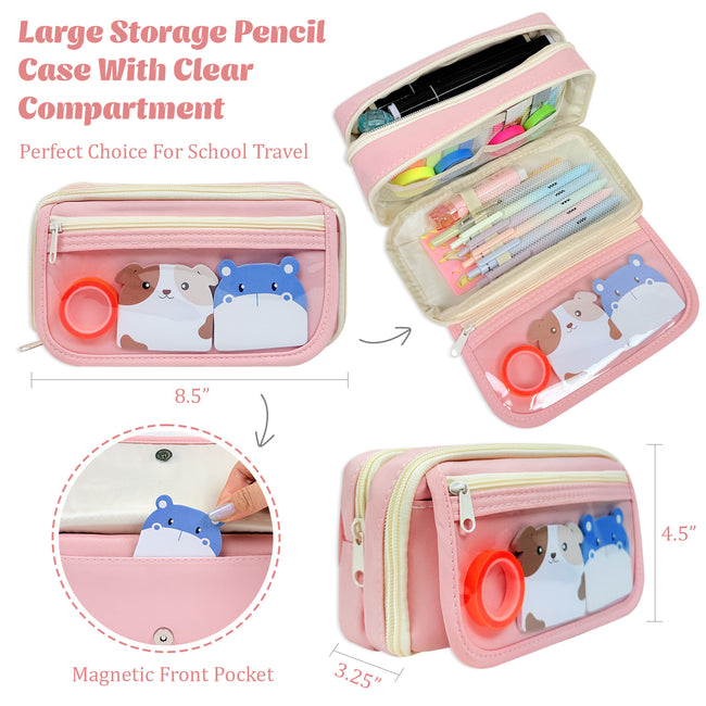 Wrapables 9-Layer Large Capacity Pencil Case with Transparent Compartment, Organizer Pouch for Stationery Tools, Makeup, and Travel