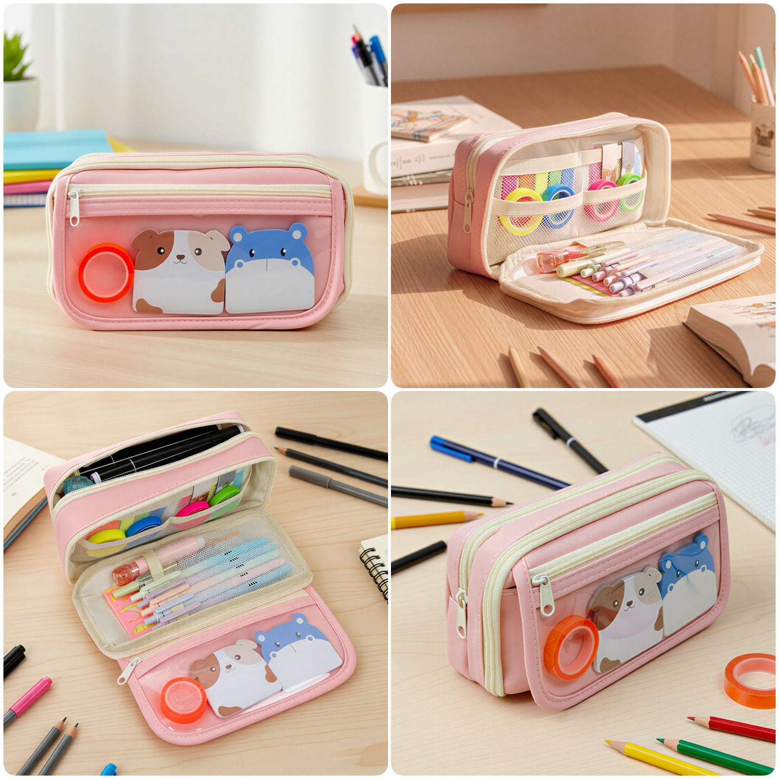 Wrapables 9-Layer Large Capacity Pencil Case with Transparent Compartment, Organizer Pouch for Stationery Tools, Makeup, and Travel