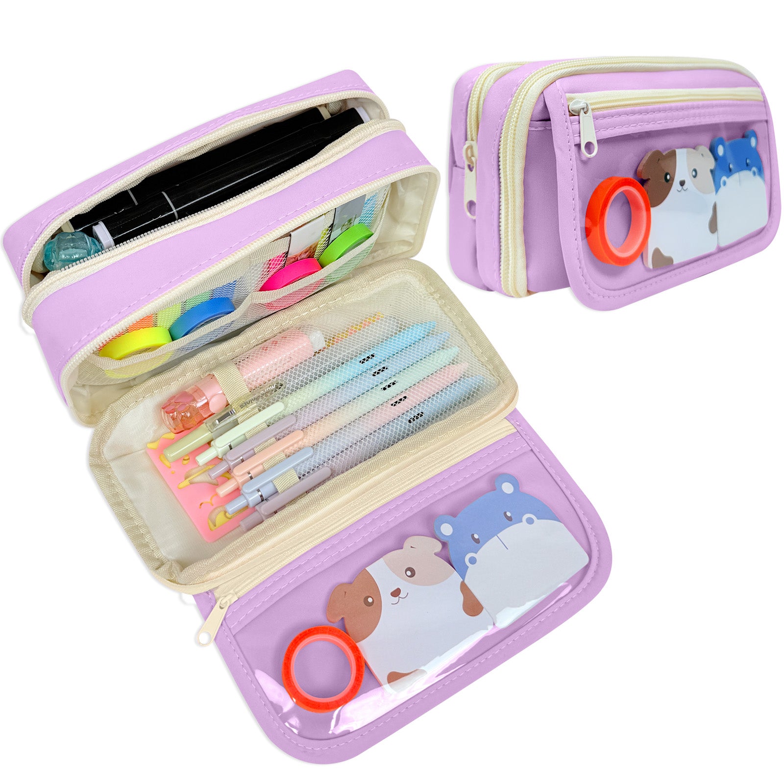 Wrapables 9-Layer Large Capacity Pencil Case with Transparent Compartment, Organizer Pouch for Stationery Tools, Makeup, and Travel