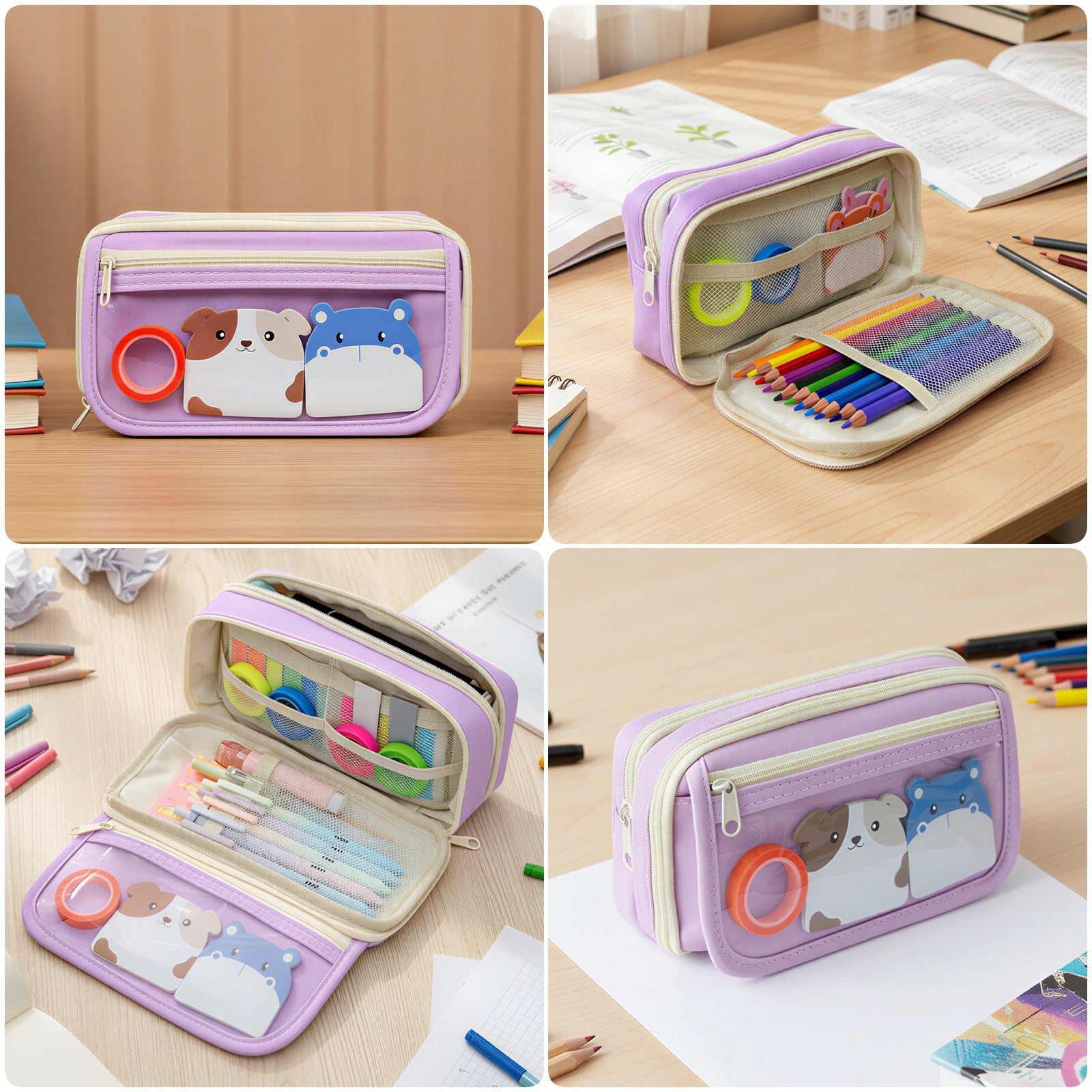 Wrapables 9-Layer Large Capacity Pencil Case with Transparent Compartment, Organizer Pouch for Stationery Tools, Makeup, and Travel