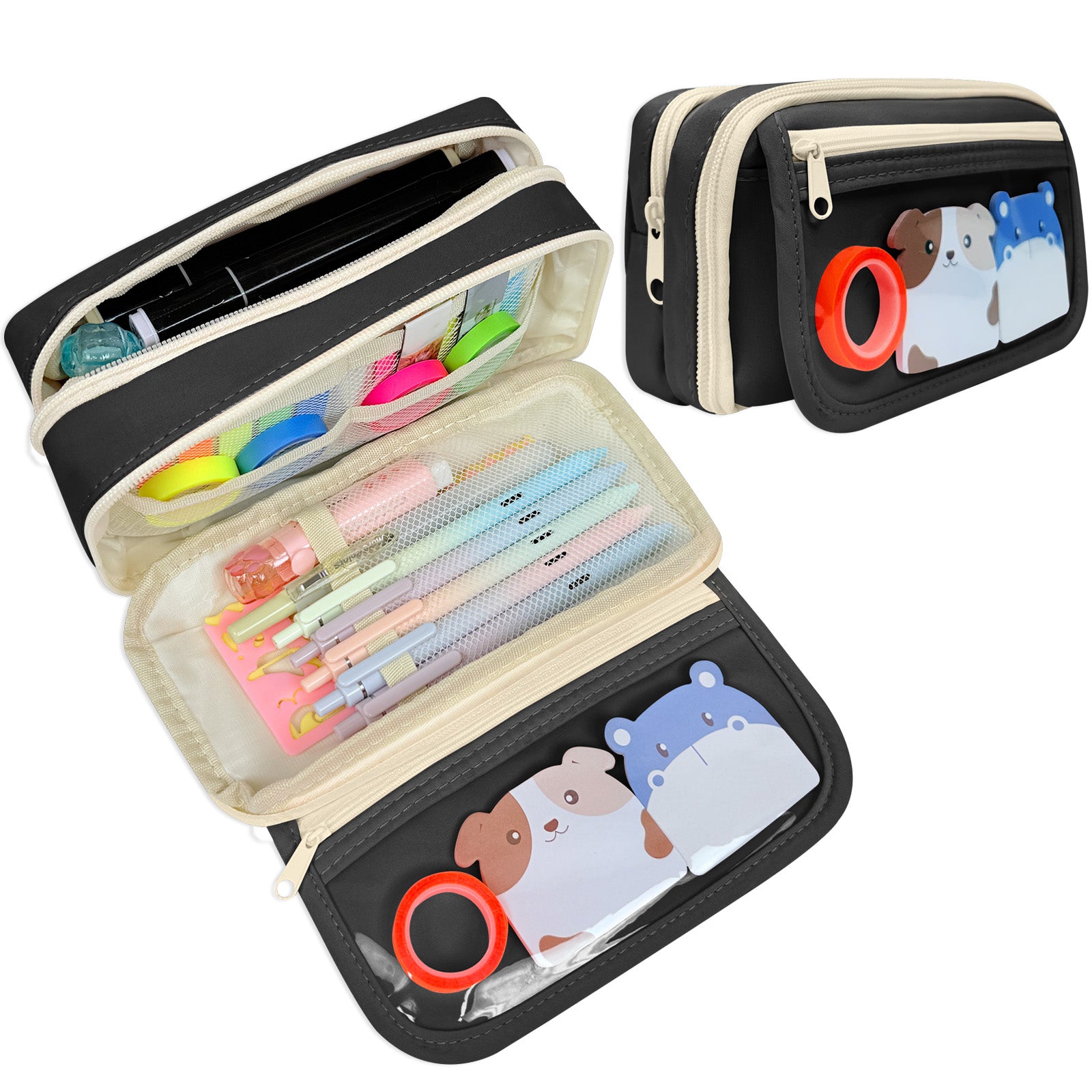 Wrapables 9-Layer Large Capacity Pencil Case with Transparent Compartment, Organizer Pouch for Stationery Tools, Makeup, and Travel