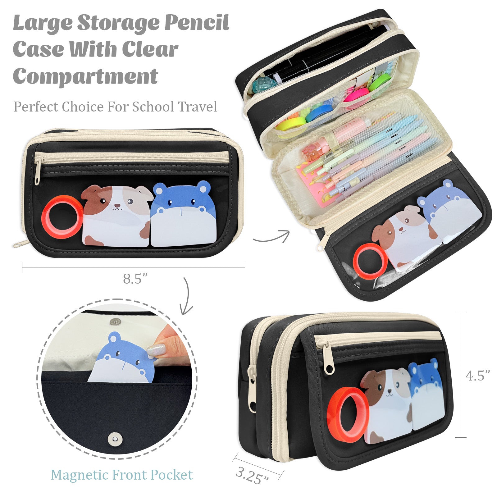 Wrapables 9-Layer Large Capacity Pencil Case with Transparent Compartment, Organizer Pouch for Stationery Tools, Makeup, and Travel