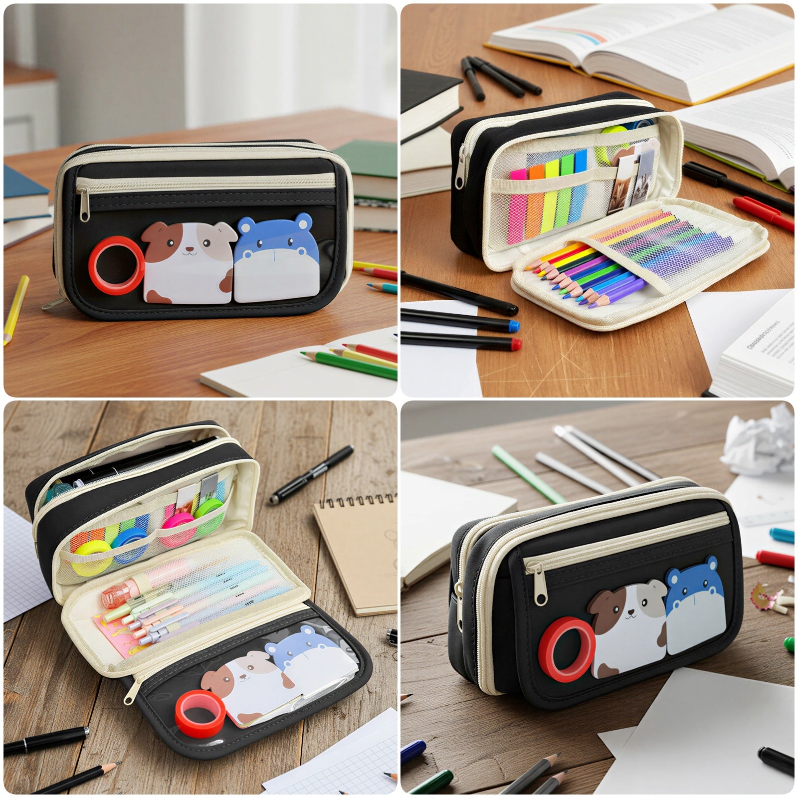 Wrapables 9-Layer Large Capacity Pencil Case with Transparent Compartment, Organizer Pouch for Stationery Tools, Makeup, and Travel