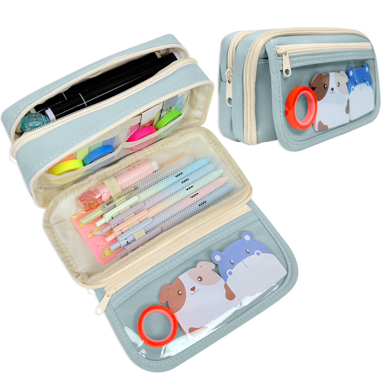 Wrapables 9-Layer Large Capacity Pencil Case with Transparent Compartment, Organizer Pouch for Stationery Tools, Makeup, and Travel