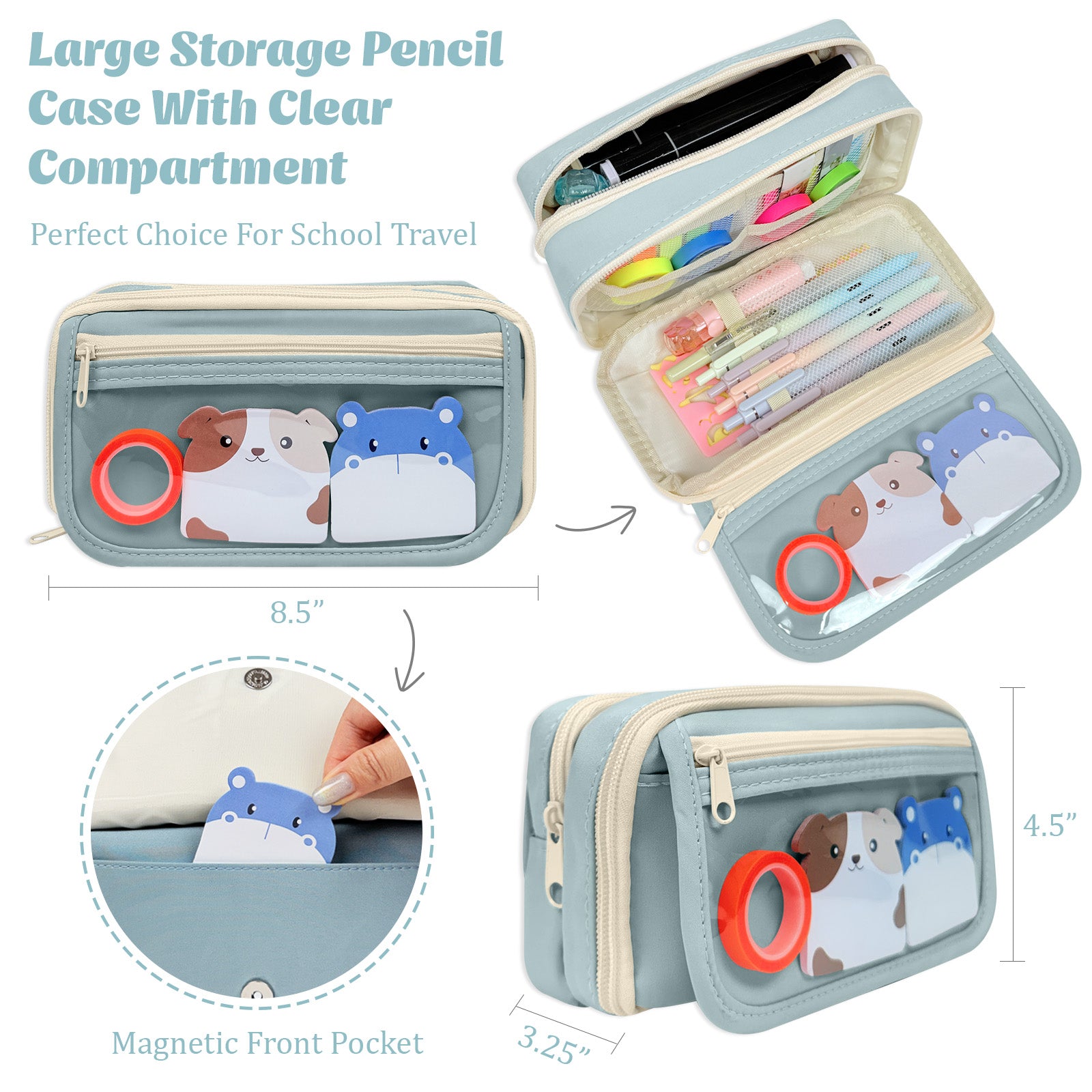 Wrapables 9-Layer Large Capacity Pencil Case with Transparent Compartment, Organizer Pouch for Stationery Tools, Makeup, and Travel