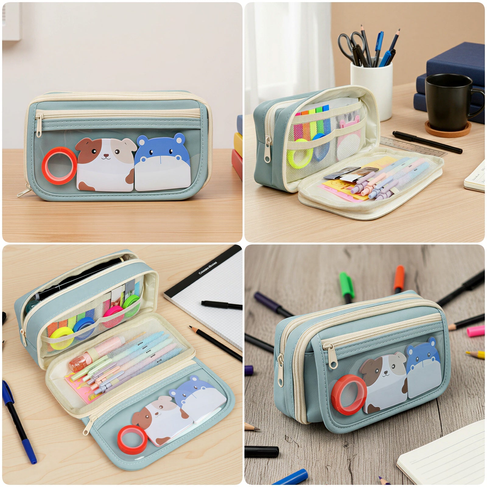 Wrapables 9-Layer Large Capacity Pencil Case with Transparent Compartment, Organizer Pouch for Stationery Tools, Makeup, and Travel