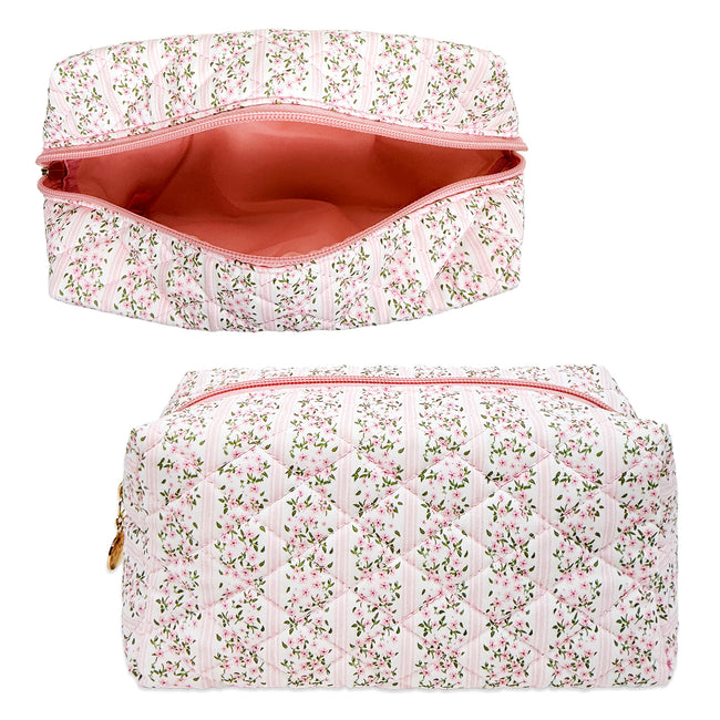 Wrapables Floral Quilted Makeup Bag for Cosmetics, Toiletries, Travel