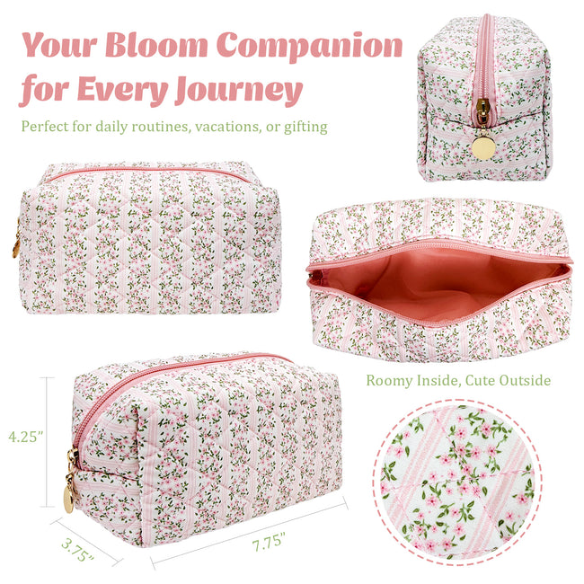 Wrapables Floral Quilted Makeup Bag for Cosmetics, Toiletries, Travel