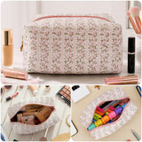 Wrapables Floral Quilted Makeup Bag for Cosmetics, Toiletries, Travel