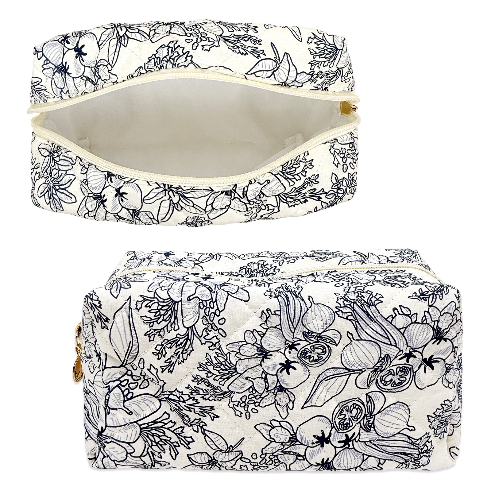 Wrapables Floral Quilted Makeup Bag for Cosmetics, Toiletries, Travel