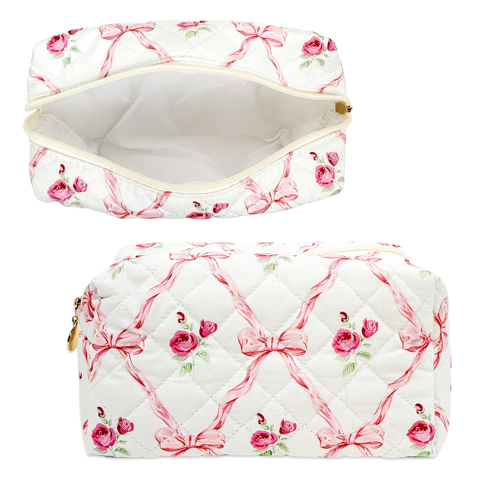 Wrapables Floral Quilted Makeup Bag for Cosmetics, Toiletries, Travel
