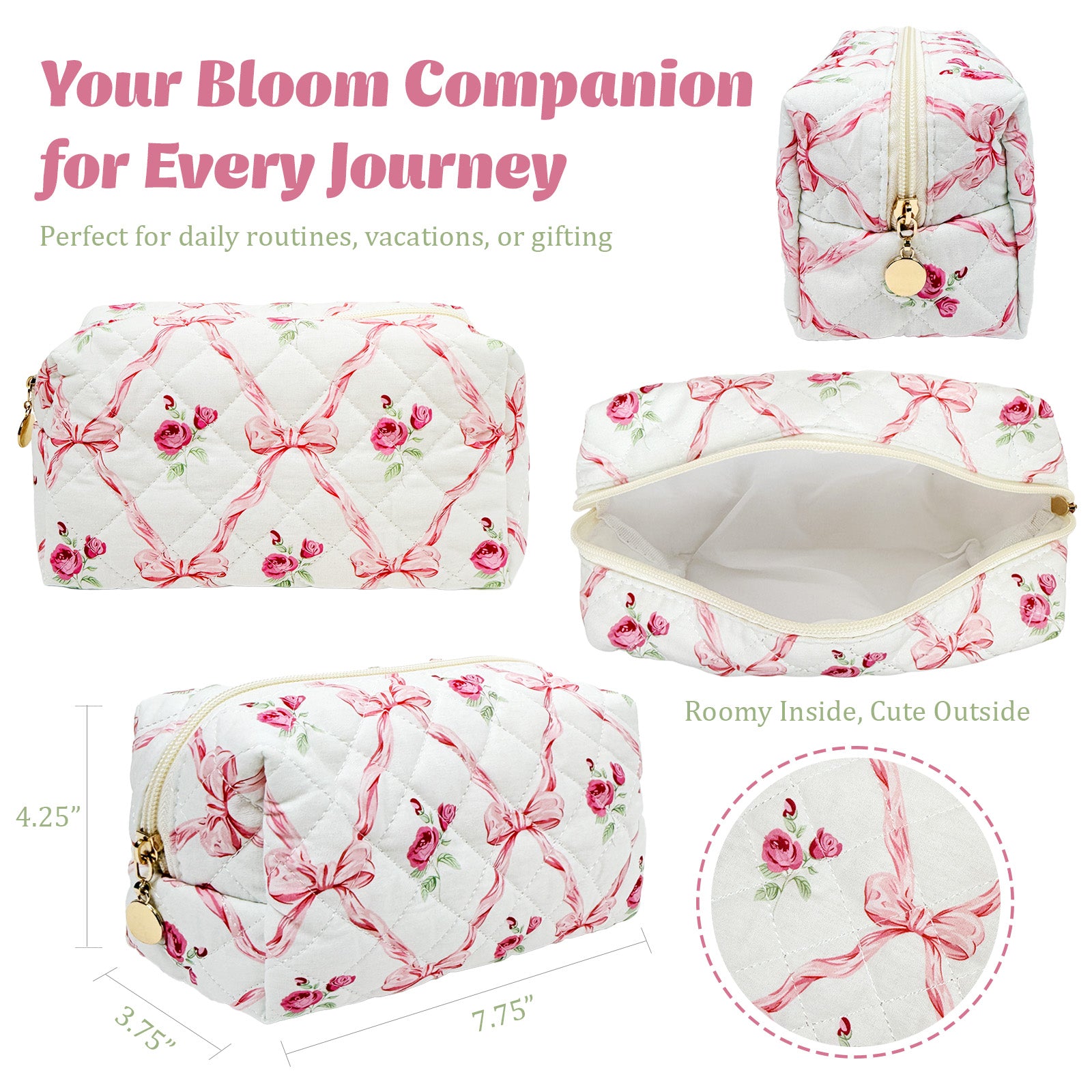 Wrapables Floral Quilted Makeup Bag for Cosmetics, Toiletries, Travel