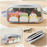Wrapables 2 Compartment Large Grid Transparent Mesh Pencil Case, Pencil Pouch for Stationery Tools, Makeup, and Travel