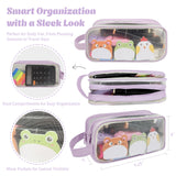 Wrapables 2 Compartment Large Grid Transparent Mesh Pencil Case, Pencil Pouch for Stationery Tools, Makeup, and Travel