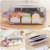 Wrapables 2 Compartment Large Grid Transparent Mesh Pencil Case, Pencil Pouch for Stationery Tools, Makeup, and Travel